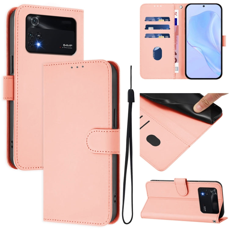 Skin Feel Solid Color Leather Phone Case with Lanyard, For Xiaomi Poco M4 Pro 5G, For Xiaomi Poco M4 Pro 4G