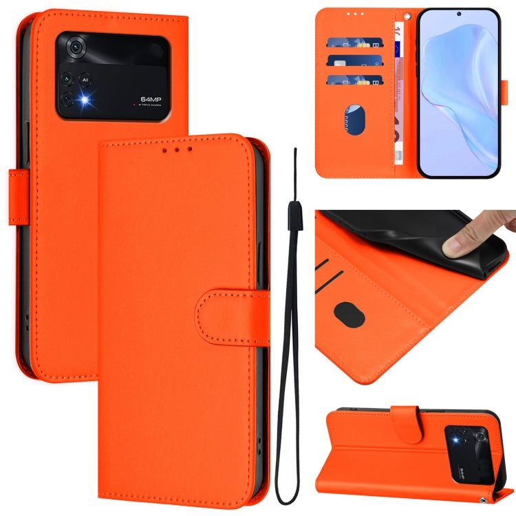 Skin Feel Solid Color Leather Phone Case with Lanyard, For Xiaomi Poco M4 Pro 5G, For Xiaomi Poco M4 Pro 4G