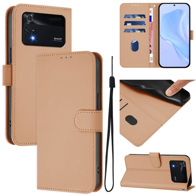 Skin Feel Solid Color Leather Phone Case with Lanyard, For Xiaomi Poco M4 Pro 5G, For Xiaomi Poco M4 Pro 4G