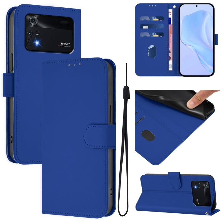 Skin Feel Solid Color Leather Phone Case with Lanyard, For Xiaomi Poco M4 Pro 5G, For Xiaomi Poco M4 Pro 4G