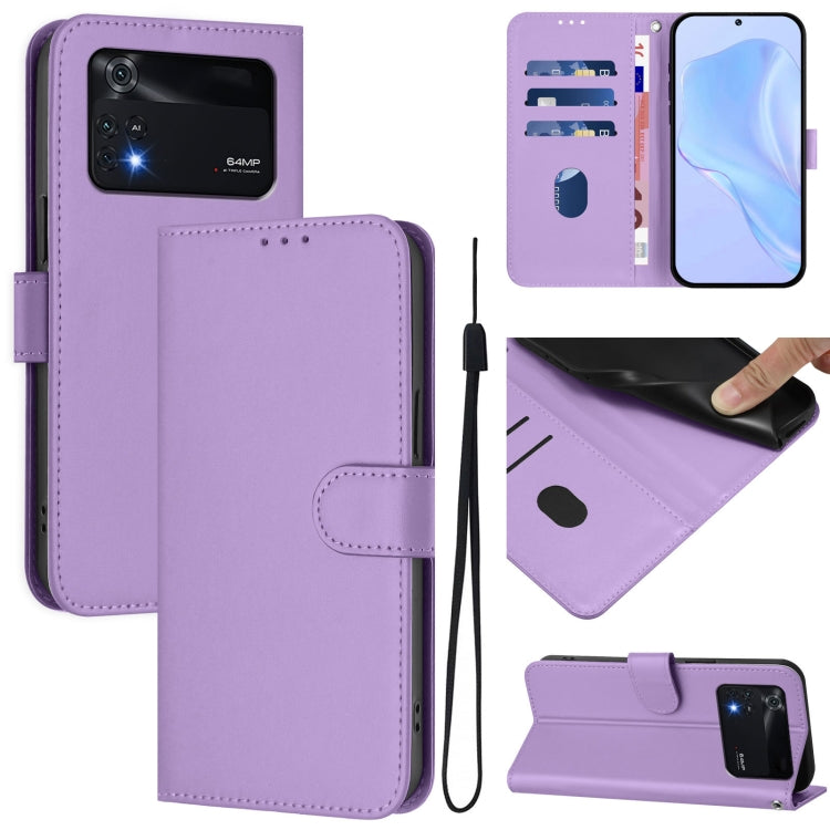 Skin Feel Solid Color Leather Phone Case with Lanyard, For Xiaomi Poco M4 Pro 5G, For Xiaomi Poco M4 Pro 4G