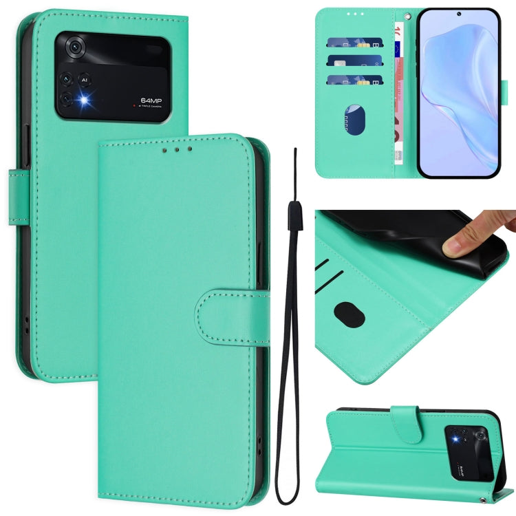 Skin Feel Solid Color Leather Phone Case with Lanyard, For Xiaomi Poco M4 Pro 5G, For Xiaomi Poco M4 Pro 4G