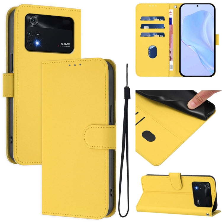 Skin Feel Solid Color Leather Phone Case with Lanyard, For Xiaomi Poco M4 Pro 5G, For Xiaomi Poco M4 Pro 4G