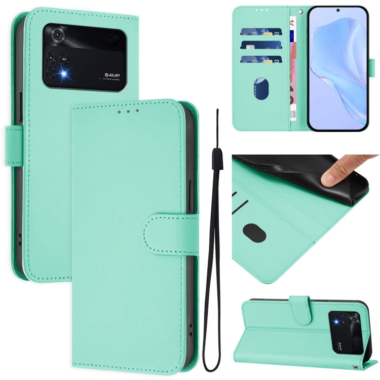 Skin Feel Solid Color Leather Phone Case with Lanyard, For Xiaomi Poco M4 Pro 5G, For Xiaomi Poco M4 Pro 4G
