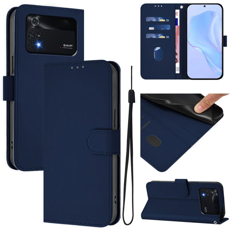 Skin Feel Solid Color Leather Phone Case with Lanyard, For Xiaomi Poco M4 Pro 5G, For Xiaomi Poco M4 Pro 4G