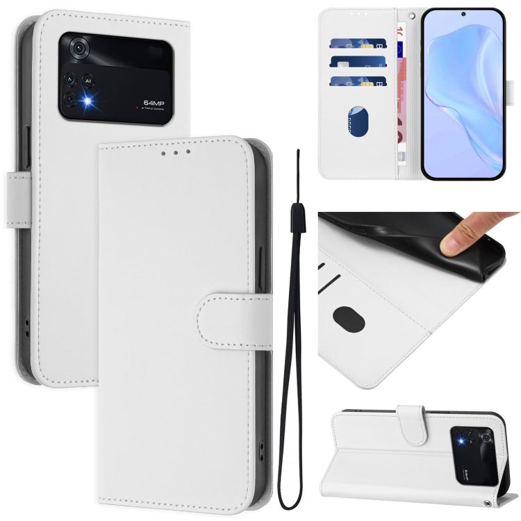 Skin Feel Solid Color Leather Phone Case with Lanyard, For Xiaomi Poco M4 Pro 5G, For Xiaomi Poco M4 Pro 4G