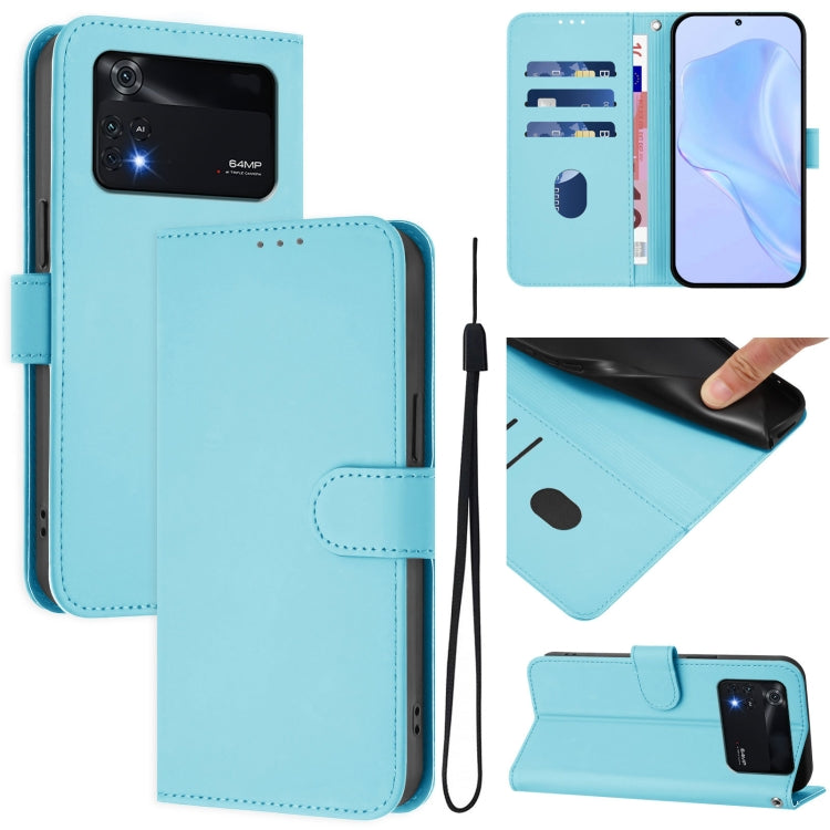 Skin Feel Solid Color Leather Phone Case with Lanyard, For Xiaomi Poco M4 Pro 5G, For Xiaomi Poco M4 Pro 4G
