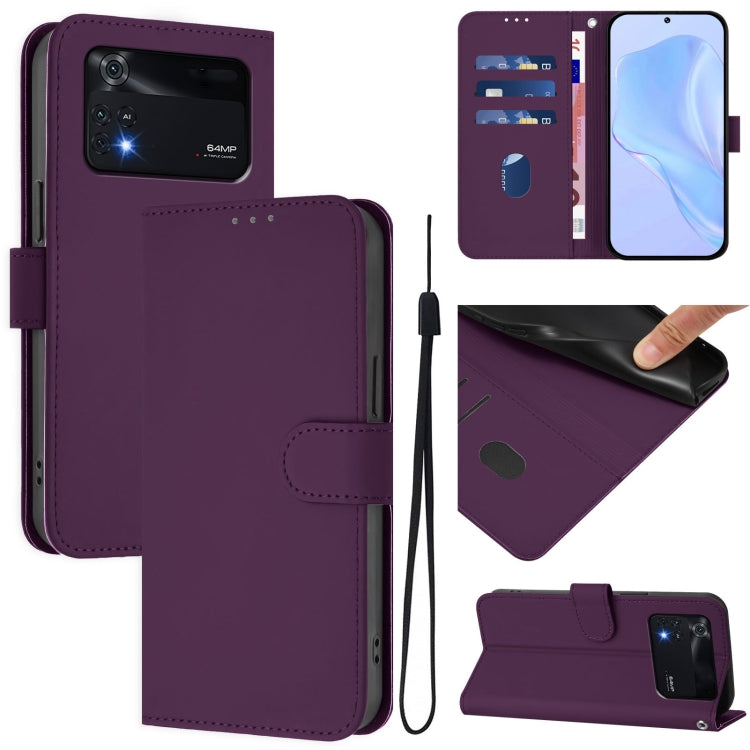 Skin Feel Solid Color Leather Phone Case with Lanyard, For Xiaomi Poco M4 Pro 5G, For Xiaomi Poco M4 Pro 4G