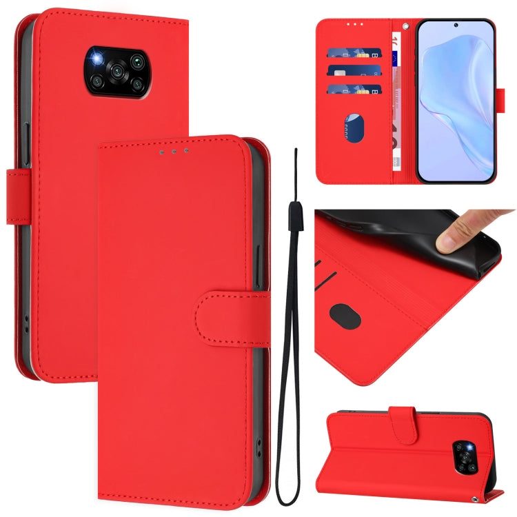 Skin Feel Solid Color Leather Phone Case with Lanyard, For Xiaomi Poco X3 Pro / X3 NFC / X3, For Xiaomi Mi 11 Ultra