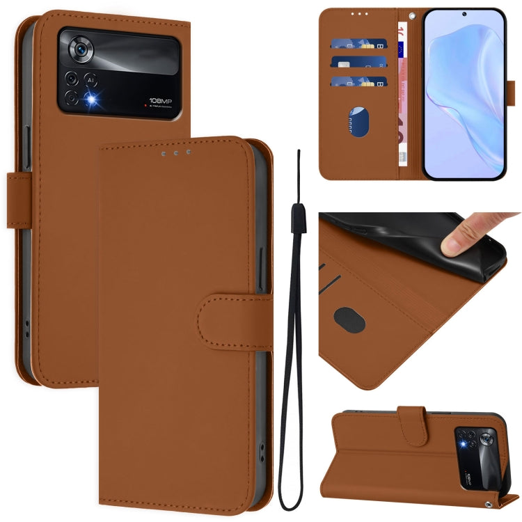 Skin Feel Solid Color Leather Phone Case with Lanyard, For Xiaomi Poco X4 Pro 5G, For Xiaomi Mi 11 Lite 5G