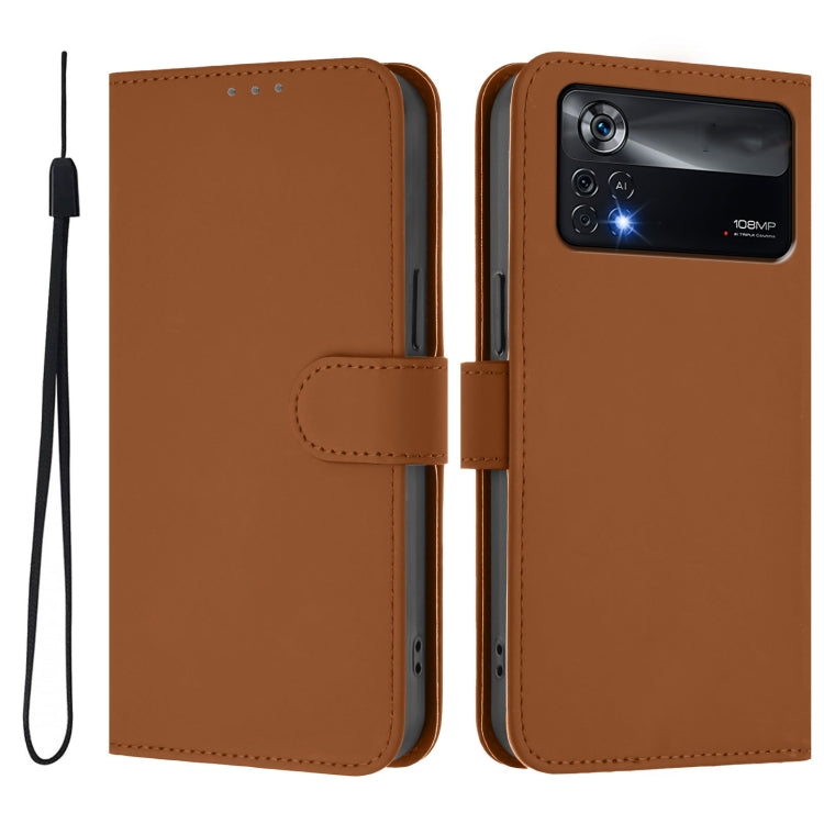 Skin Feel Solid Color Leather Phone Case with Lanyard, For Xiaomi Poco X4 Pro 5G, For Xiaomi Mi 11 Lite 5G
