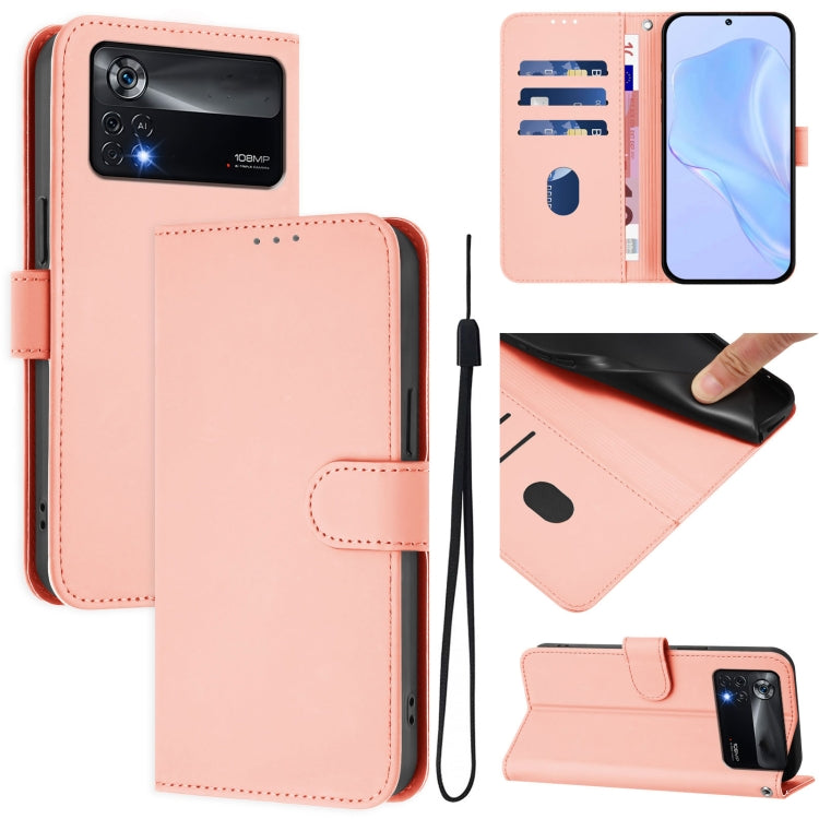 Skin Feel Solid Color Leather Phone Case with Lanyard, For Xiaomi Poco X4 Pro 5G, For Xiaomi Mi 11 Lite 5G