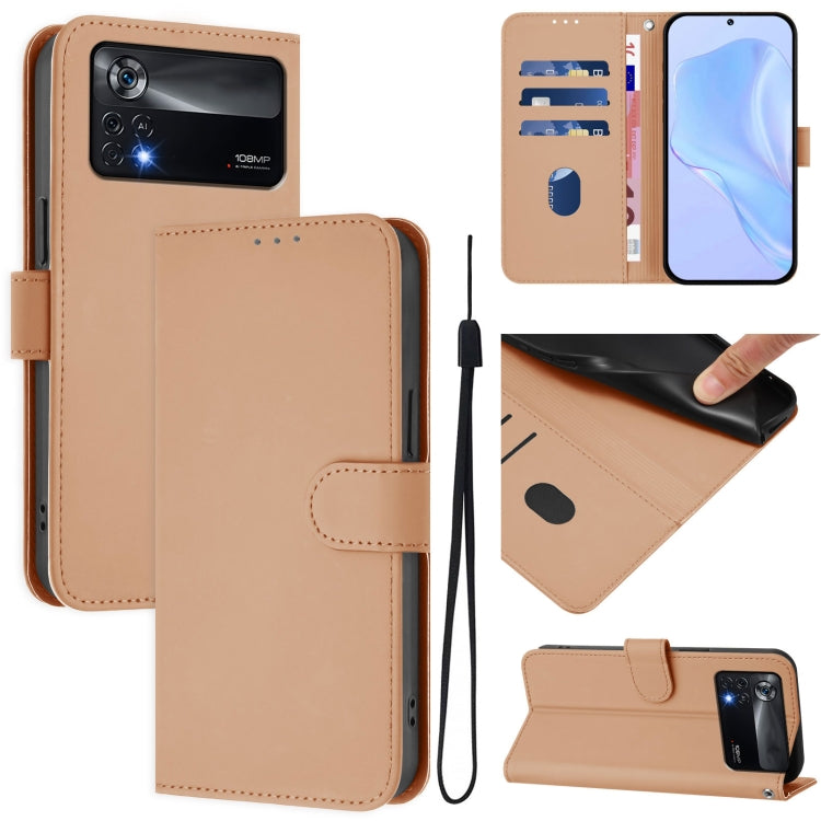 Skin Feel Solid Color Leather Phone Case with Lanyard, For Xiaomi Poco X4 Pro 5G, For Xiaomi Mi 11 Lite 5G