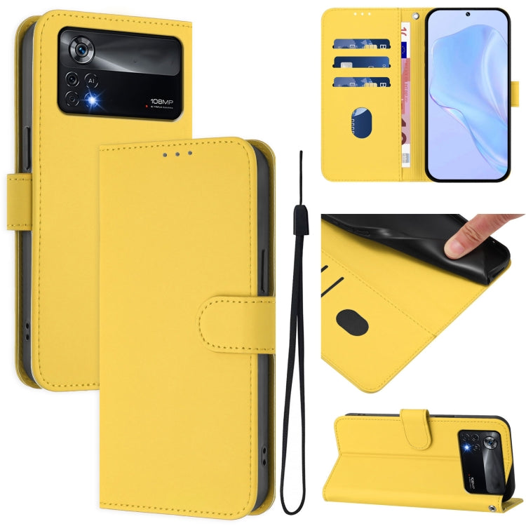 Skin Feel Solid Color Leather Phone Case with Lanyard, For Xiaomi Poco X4 Pro 5G, For Xiaomi Mi 11 Lite 5G