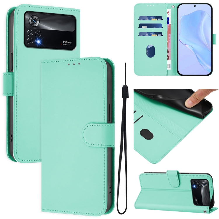 Skin Feel Solid Color Leather Phone Case with Lanyard, For Xiaomi Poco X4 Pro 5G, For Xiaomi Mi 11 Lite 5G
