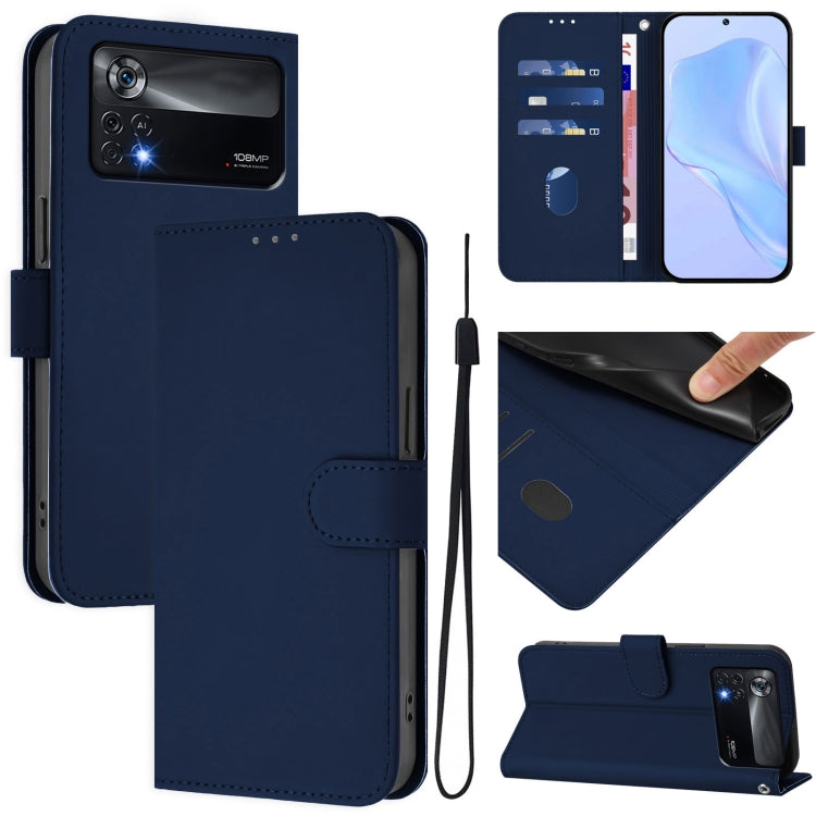 Skin Feel Solid Color Leather Phone Case with Lanyard, For Xiaomi Poco X4 Pro 5G, For Xiaomi Mi 11 Lite 5G