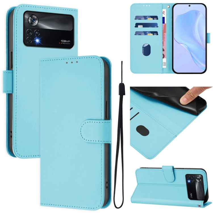 Skin Feel Solid Color Leather Phone Case with Lanyard, For Xiaomi Poco X4 Pro 5G, For Xiaomi Mi 11 Lite 5G