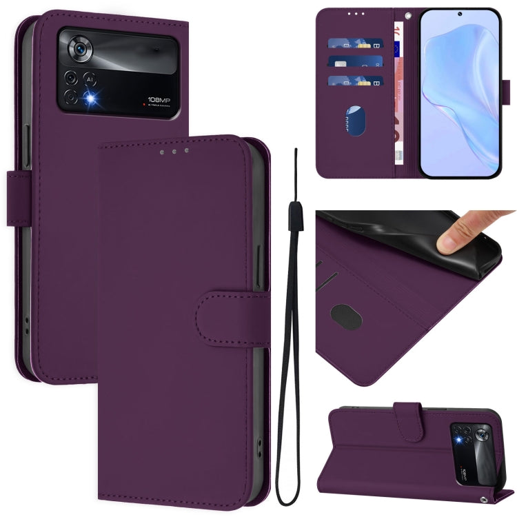 Skin Feel Solid Color Leather Phone Case with Lanyard, For Xiaomi Poco X4 Pro 5G, For Xiaomi Mi 11 Lite 5G