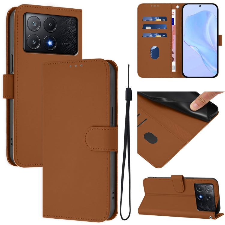 Skin Feel Solid Color Leather Phone Case with Lanyard, For Xiaomi Poco C6 Global / M6 5G Global, For Xiaomi Poco X6 Pro