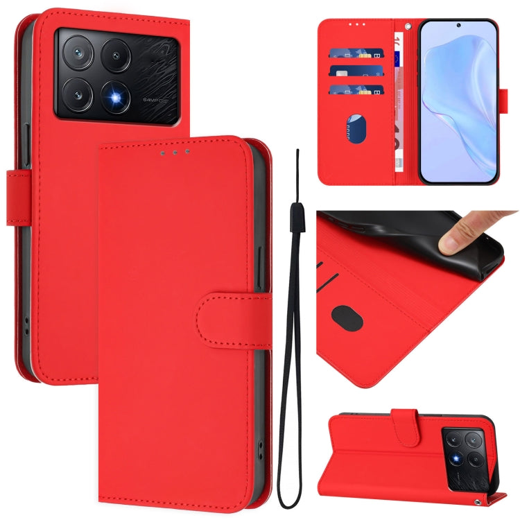 Skin Feel Solid Color Leather Phone Case with Lanyard, For Xiaomi Poco C6 Global / M6 5G Global, For Xiaomi Poco X6 Pro