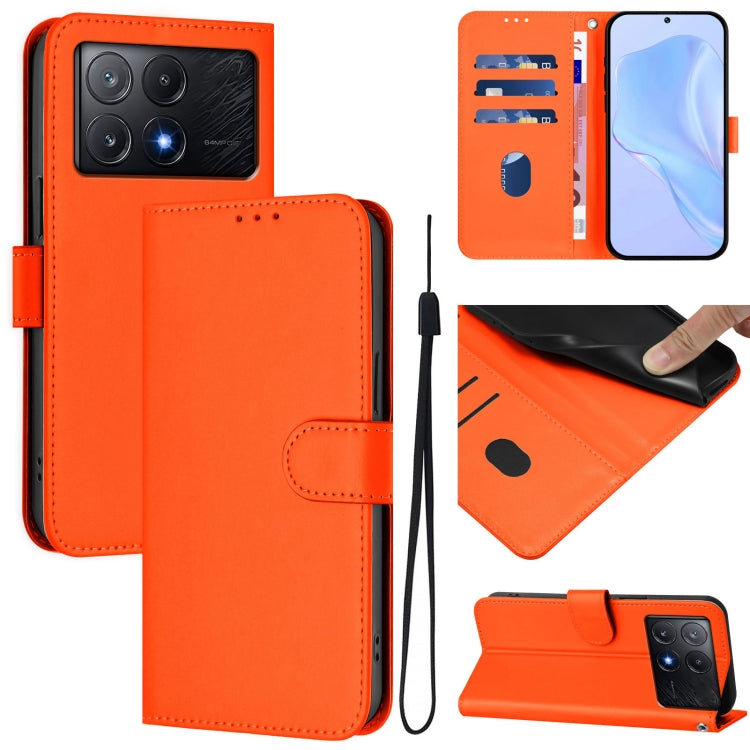 Skin Feel Solid Color Leather Phone Case with Lanyard, For Xiaomi Poco C6 Global / M6 5G Global, For Xiaomi Poco X6 Pro