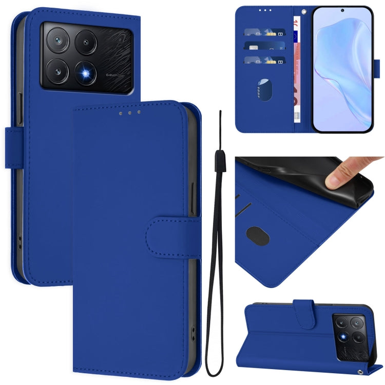 Skin Feel Solid Color Leather Phone Case with Lanyard, For Xiaomi Poco C6 Global / M6 5G Global, For Xiaomi Poco X6 Pro