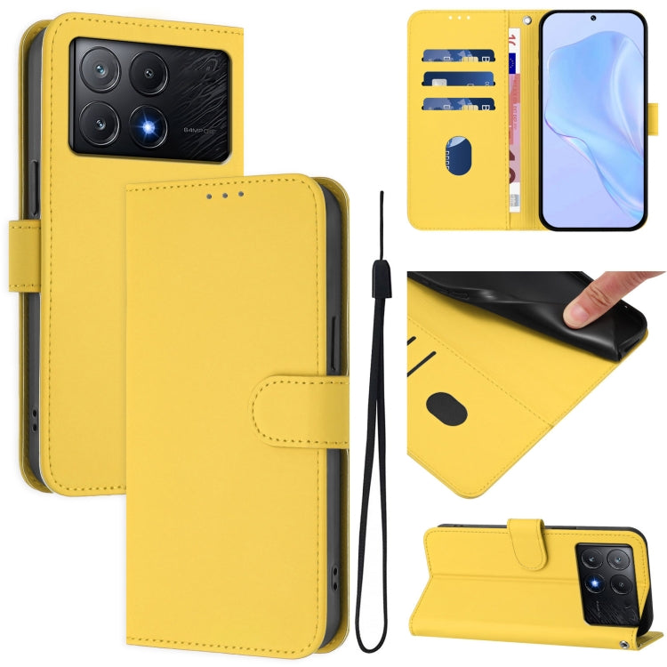 Skin Feel Solid Color Leather Phone Case with Lanyard, For Xiaomi Poco C6 Global / M6 5G Global, For Xiaomi Poco X6 Pro