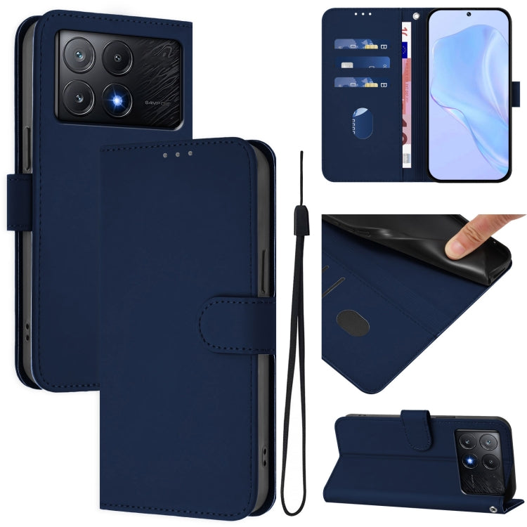 Skin Feel Solid Color Leather Phone Case with Lanyard, For Xiaomi Poco C6 Global / M6 5G Global, For Xiaomi Poco X6 Pro