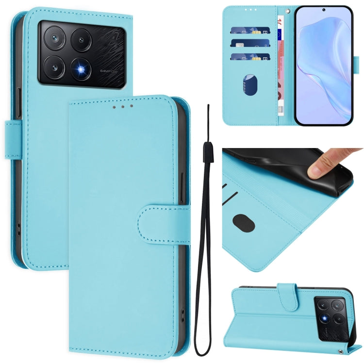 Skin Feel Solid Color Leather Phone Case with Lanyard, For Xiaomi Poco C6 Global / M6 5G Global, For Xiaomi Poco X6 Pro