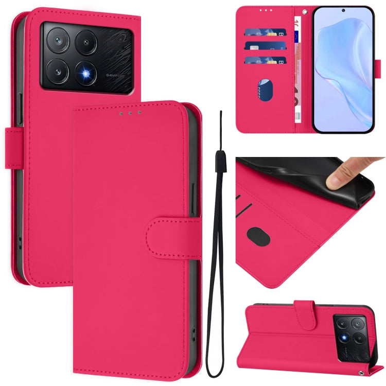 Skin Feel Solid Color Leather Phone Case with Lanyard, For Xiaomi Poco C6 Global / M6 5G Global, For Xiaomi Poco X6 Pro