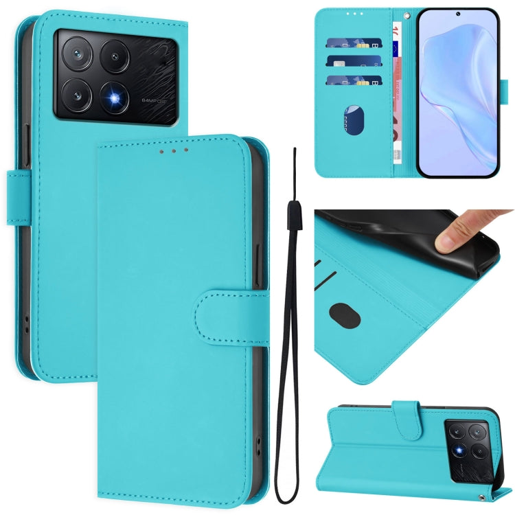 Skin Feel Solid Color Leather Phone Case with Lanyard, For Xiaomi Poco C6 Global / M6 5G Global, For Xiaomi Poco X6 Pro