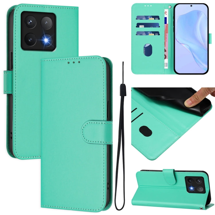 Skin Feel Solid Color Leather Phone Case with Lanyard, For Xiaomi 14T, For Xiaomi Poco M6 4G