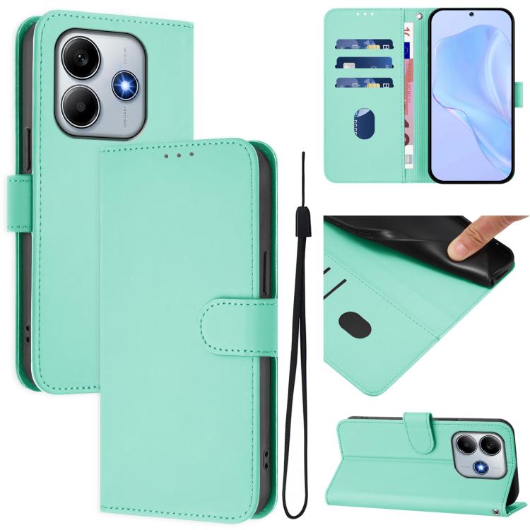 Skin Feel Solid Color Leather Phone Case with Lanyard, For Xiaomi Poco X7 Pro 5G, For Xiaomi Poco M7 Pro 5G Global