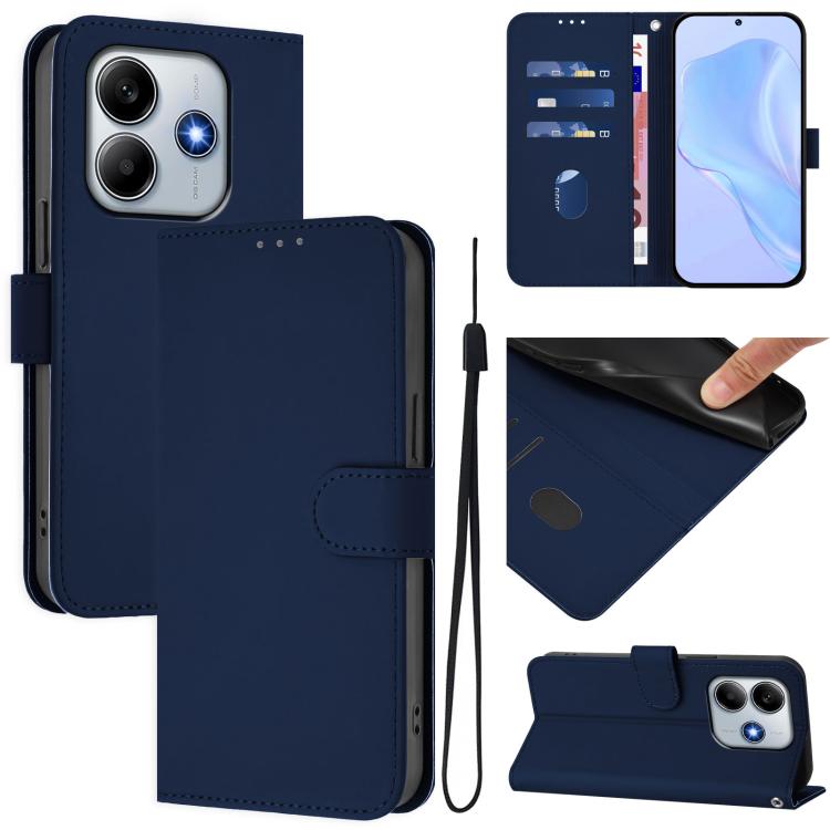 Skin Feel Solid Color Leather Phone Case with Lanyard, For Xiaomi Poco X7 Pro 5G, For Xiaomi Poco M7 Pro 5G Global