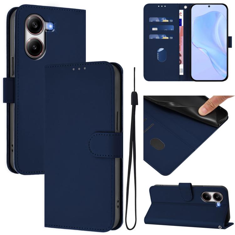 Skin Feel Solid Color Leather Phone Case with Lanyard, For Xiaomi Poco X7 Pro 5G, For Xiaomi Poco M7 Pro 5G Global