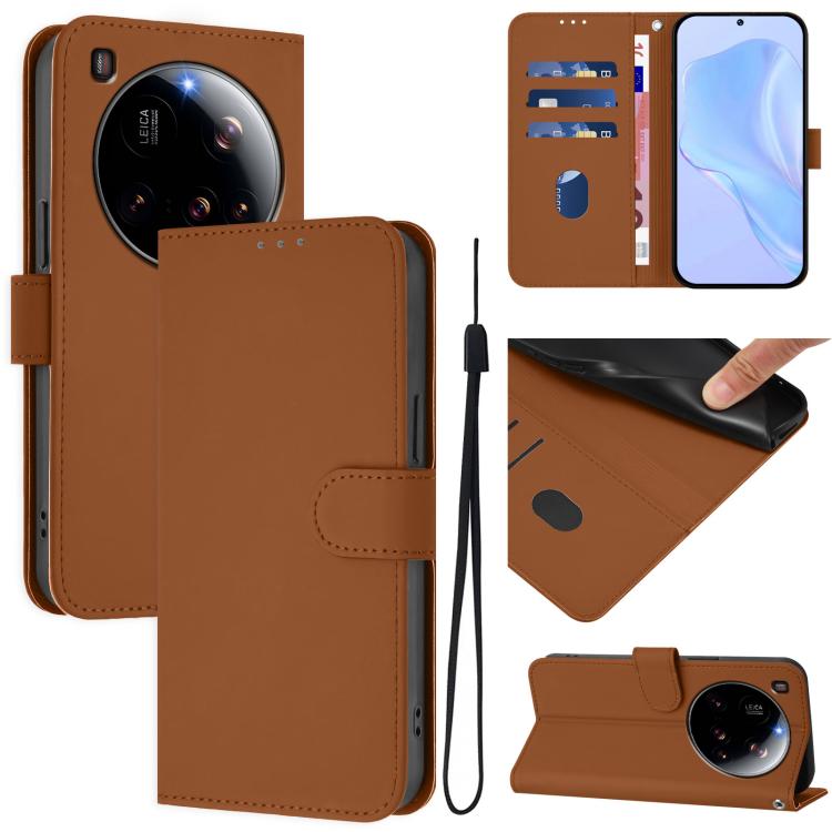 Skin Feel Solid Color Leather Phone Case with Lanyard, For Xiaomi Poco X7 5G, For Xiaomi 15 Ultra