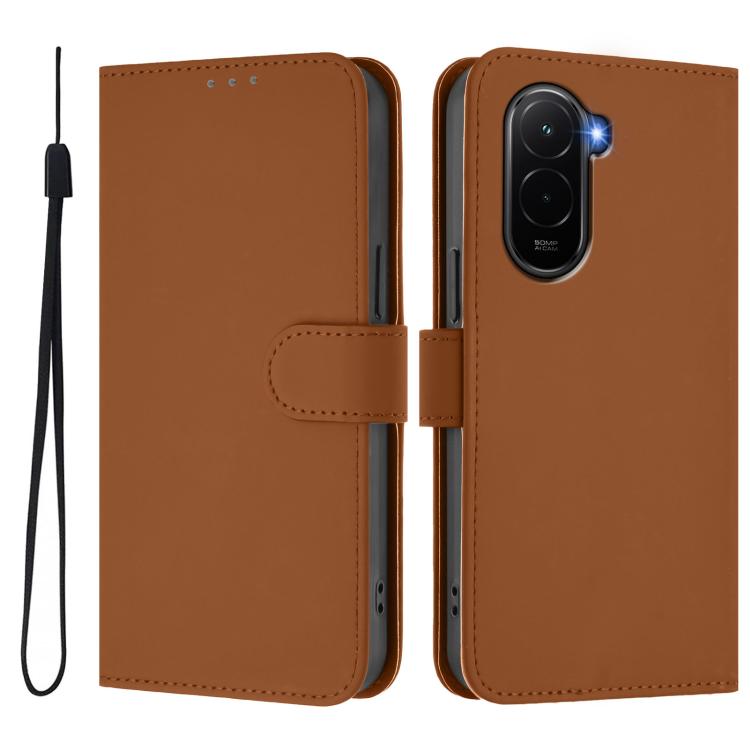Skin Feel Solid Color Leather Phone Case with Lanyard, For Xiaomi Poco M7 4G 169mm, For Xiaomi Poco M7 5G / C75 4G