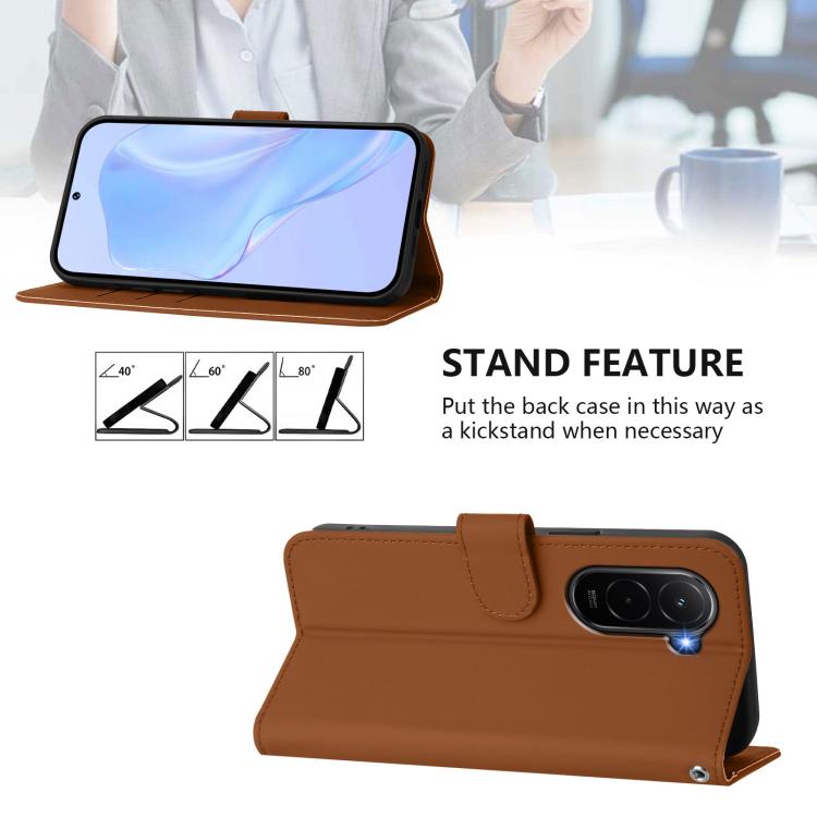 Skin Feel Solid Color Leather Phone Case with Lanyard, For Xiaomi Poco M7 4G 169mm, For Xiaomi Poco M7 5G / C75 4G