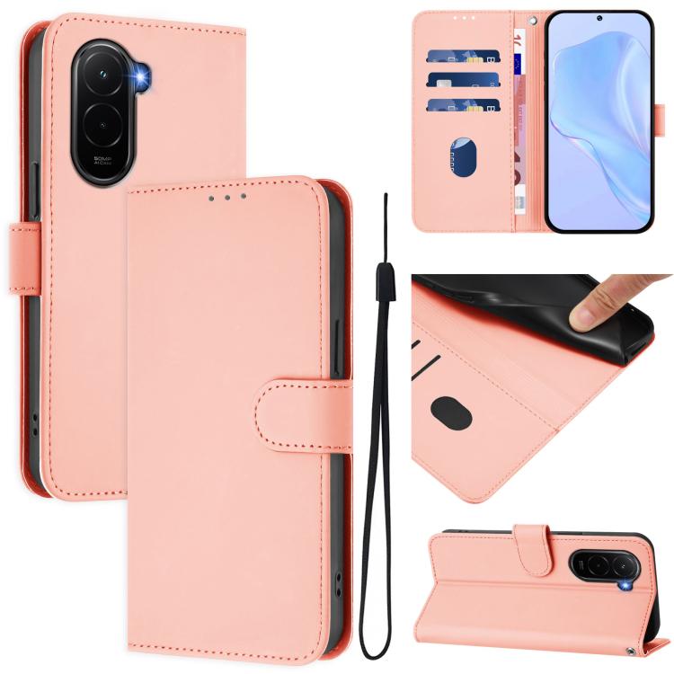 Skin Feel Solid Color Leather Phone Case with Lanyard, For Xiaomi Poco M7 4G 169mm, For Xiaomi Poco M7 5G / C75 4G