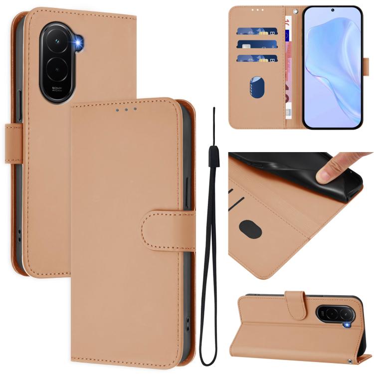 Skin Feel Solid Color Leather Phone Case with Lanyard, For Xiaomi Poco M7 4G 169mm, For Xiaomi Poco M7 5G / C75 4G