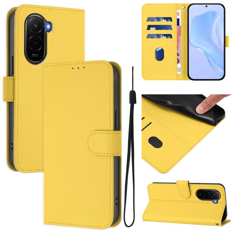 Skin Feel Solid Color Leather Phone Case with Lanyard, For Xiaomi Poco M7 4G 169mm, For Xiaomi Poco M7 5G / C75 4G