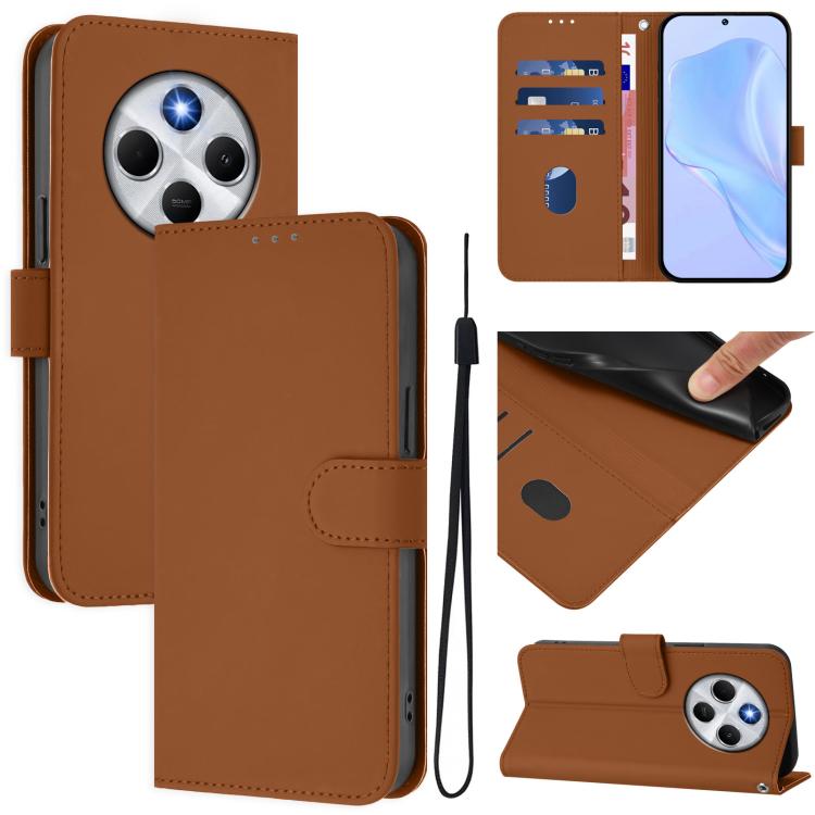 Skin Feel Solid Color Leather Phone Case with Lanyard, For Xiaomi Poco M7 4G 169mm, For Xiaomi Poco M7 5G / C75 4G