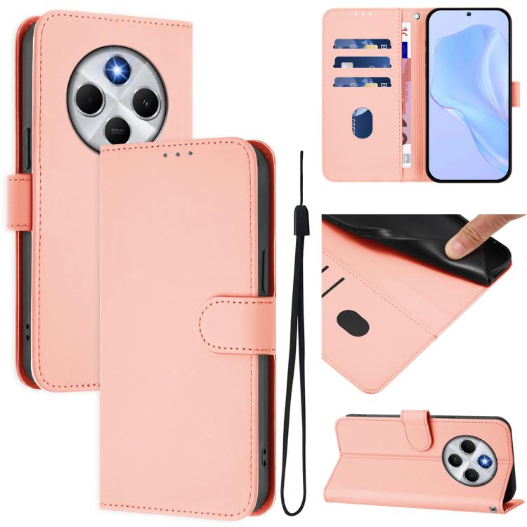 Skin Feel Solid Color Leather Phone Case with Lanyard, For Xiaomi Poco M7 4G 169mm, For Xiaomi Poco M7 5G / C75 4G