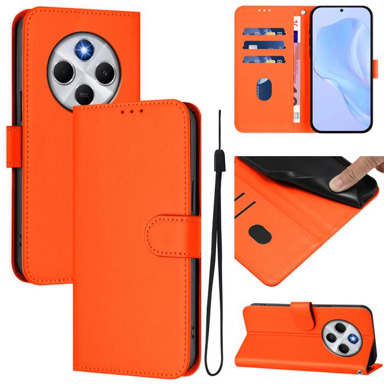 Skin Feel Solid Color Leather Phone Case with Lanyard, For Xiaomi Poco M7 4G 169mm, For Xiaomi Poco M7 5G / C75 4G