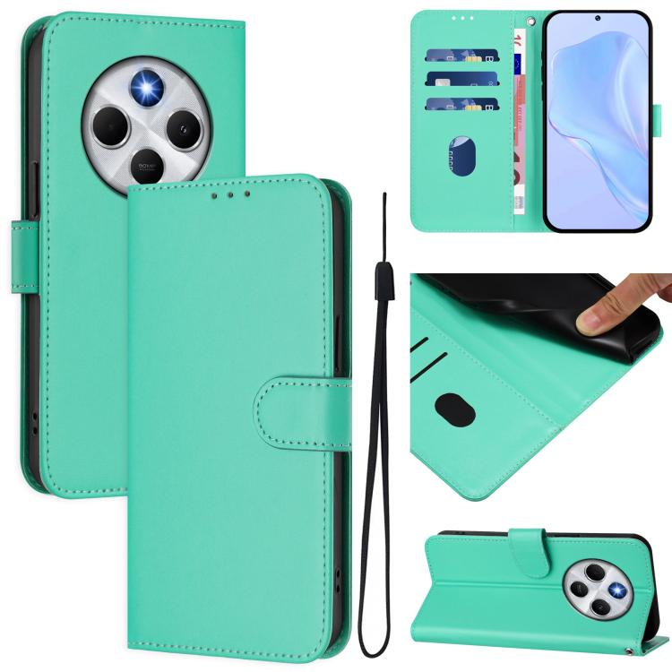 Skin Feel Solid Color Leather Phone Case with Lanyard, For Xiaomi Poco M7 4G 169mm, For Xiaomi Poco M7 5G / C75 4G