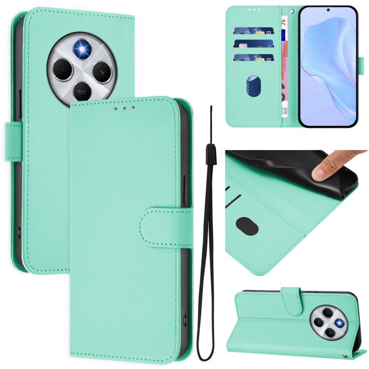Skin Feel Solid Color Leather Phone Case with Lanyard, For Xiaomi Poco M7 4G 169mm, For Xiaomi Poco M7 5G / C75 4G