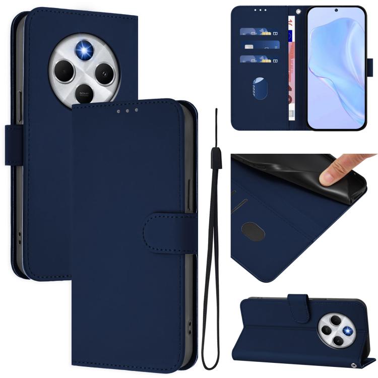 Skin Feel Solid Color Leather Phone Case with Lanyard, For Xiaomi Poco M7 4G 169mm, For Xiaomi Poco M7 5G / C75 4G