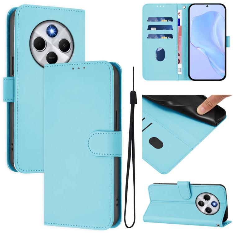 Skin Feel Solid Color Leather Phone Case with Lanyard, For Xiaomi Poco M7 4G 169mm, For Xiaomi Poco M7 5G / C75 4G
