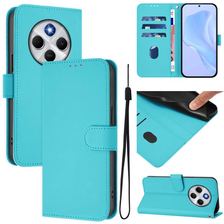 Skin Feel Solid Color Leather Phone Case with Lanyard, For Xiaomi Poco M7 4G 169mm, For Xiaomi Poco M7 5G / C75 4G
