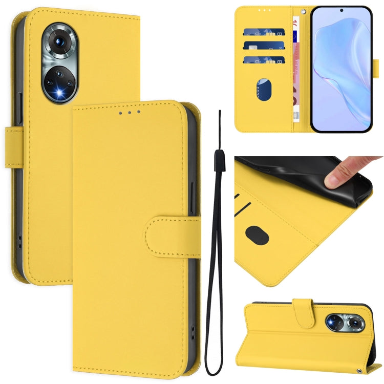 Skin Feel Solid Color Leather Phone Case with Lanyard, For Huawei nova 9, For Huawei P50 Pro